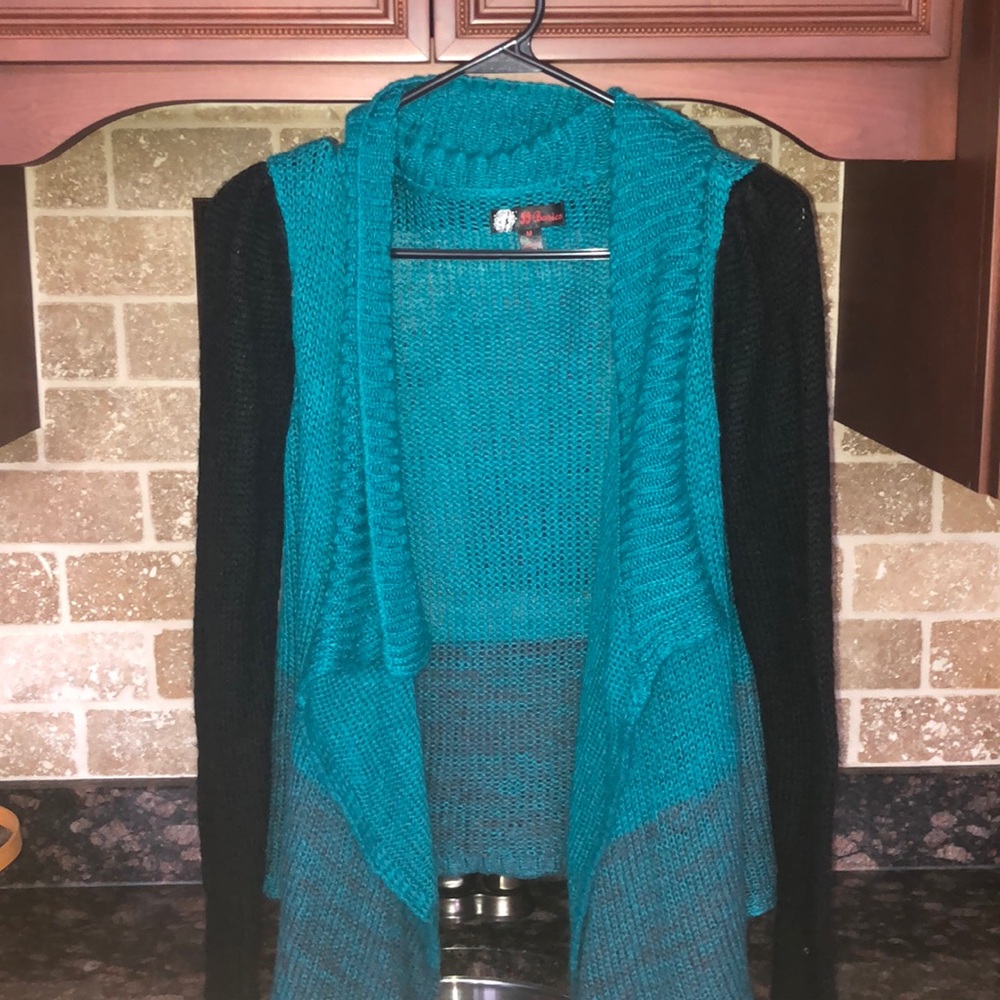 Green and black cardigan